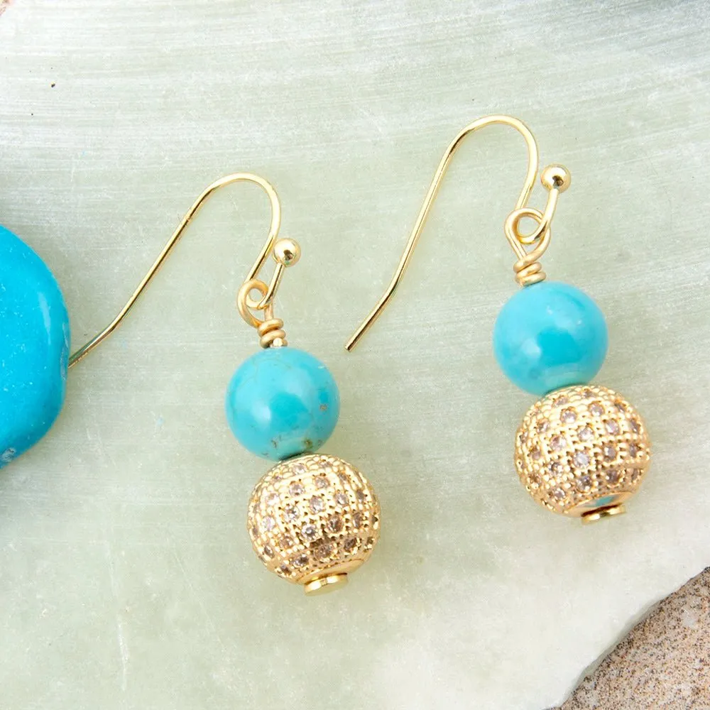Hepburn Pave and Blue Magnesite Golden Drop Earrings sold by Barse product image thumbnail 3