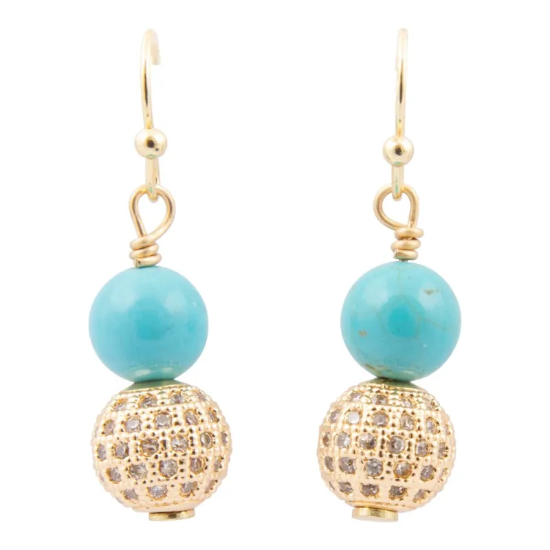 Hepburn Pave and Blue Magnesite Golden Drop Earrings sold by Barse