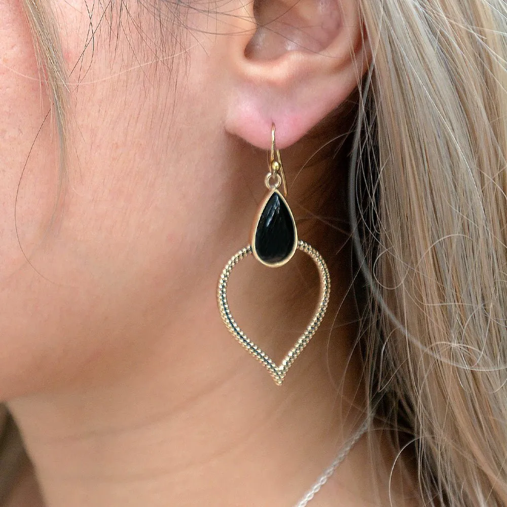 Black Onyx Bedouin Golden Drop Earrings sold by Barse product image thumbnail 2