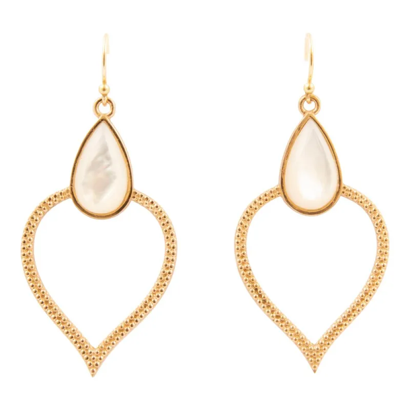 White Mother of Pearl Bedouin Golden Drop Earrings sold by Barse