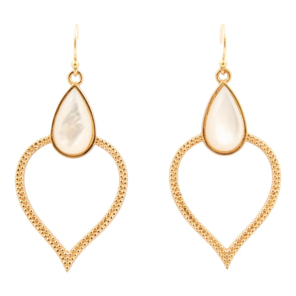 White Mother of Pearl Bedouin Golden Drop Earrings sold by Barse