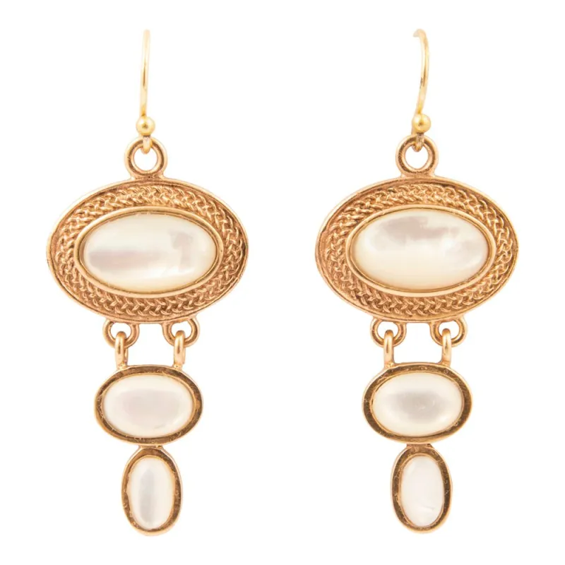 White Mother of Pearl Ovation Golden Drop Earrings sold by Barse