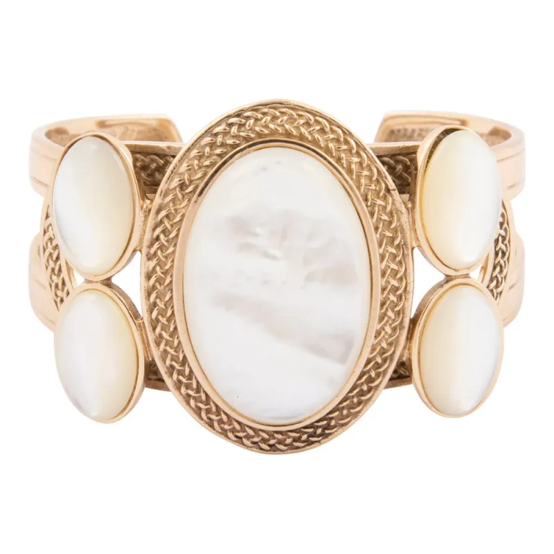 Mother of Pearl Ovation Golden Cuff Bracelet sold by Barse