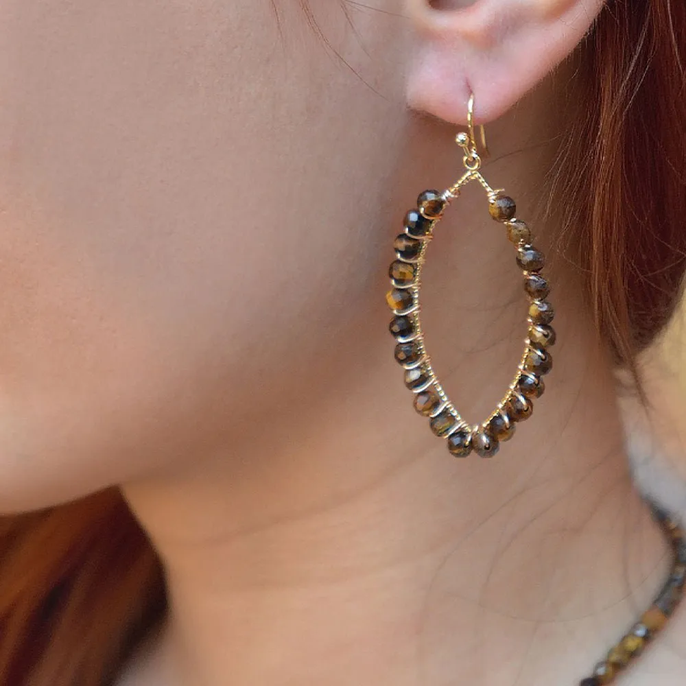 Brown Tiger's Eye Tear Drop Golden Loop Earrings sold by Barse product image thumbnail 2