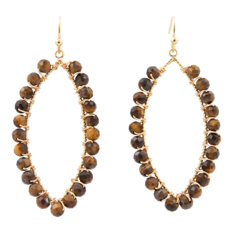 Brown Tiger's Eye Tear Drop Golden Loop Earrings sold by Barse