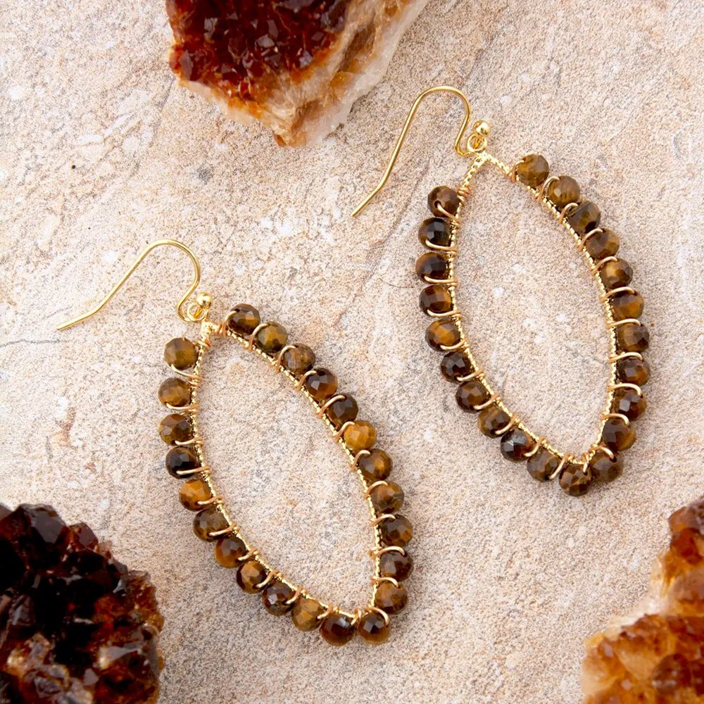 Brown Tiger's Eye Tear Drop Golden Loop Earrings sold by Barse product image thumbnail 3