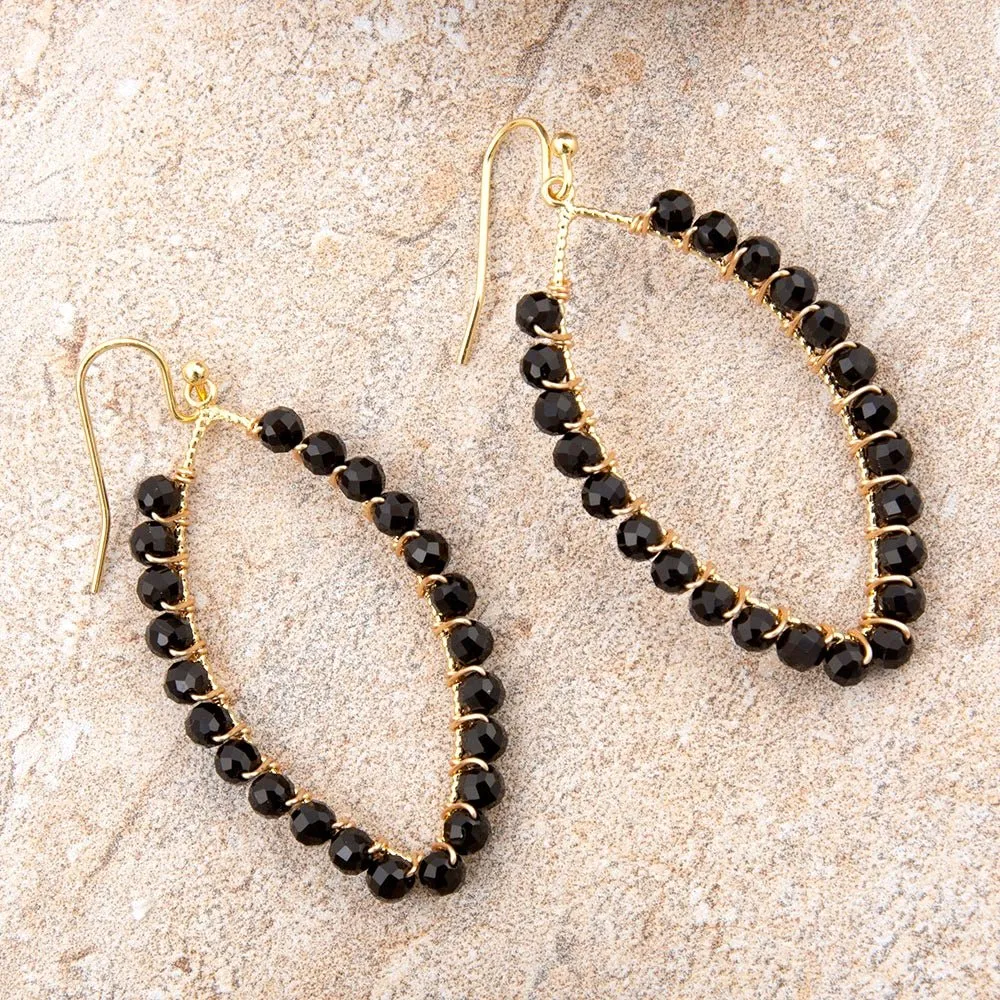 Black Onyx Tear Drop Golden Loop Earrings sold by Barse product image thumbnail 3