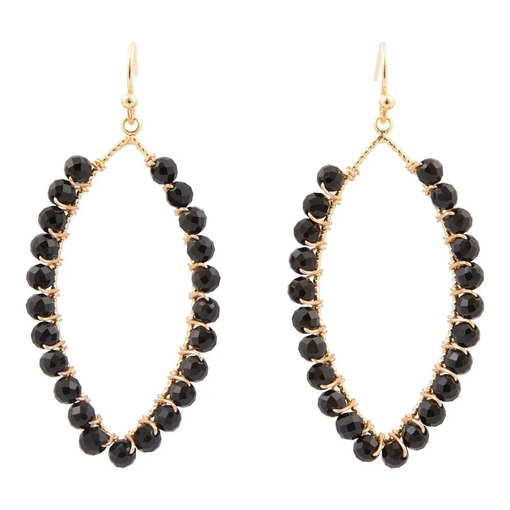 Black Onyx Tear Drop Golden Loop Earrings sold by Barse