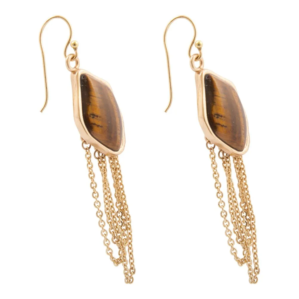 Abstract Brown Tiger's Eye Golden Statement Earrings sold by Barse product image thumbnail 3