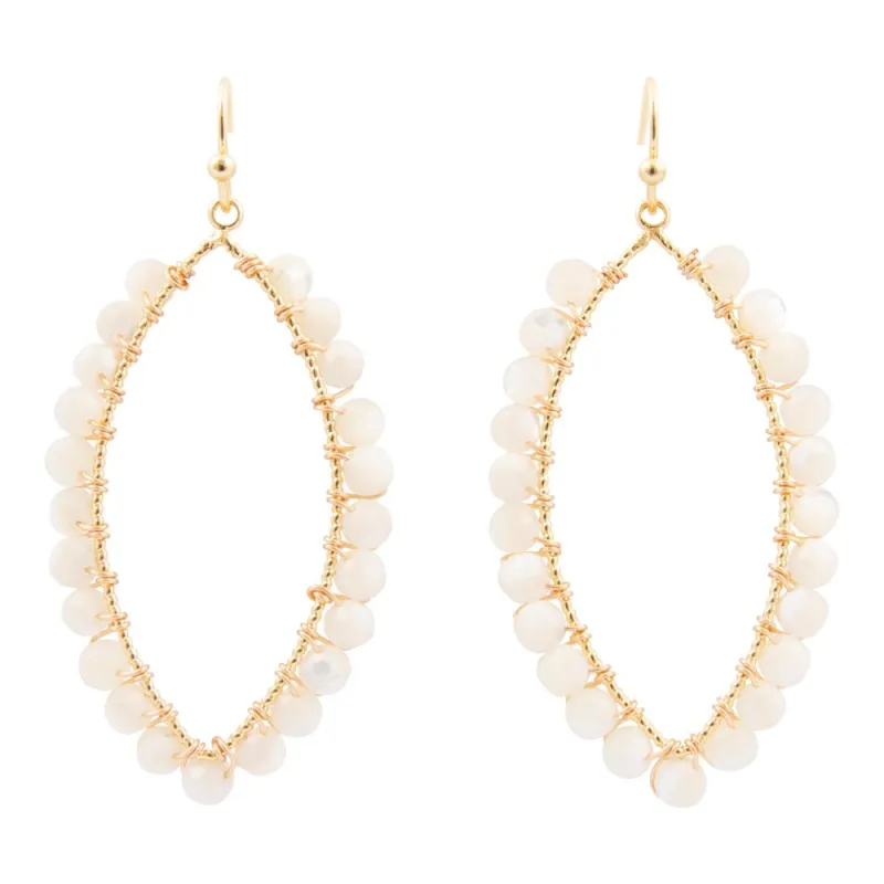 White Mother of Pearl Tear Drop Golden Loop Earrings sold by Barse