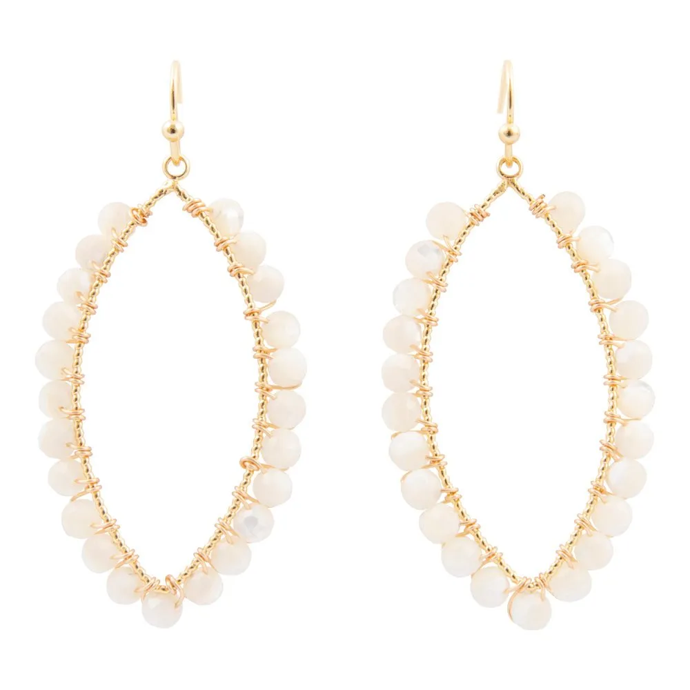 White Mother of Pearl Tear Drop Golden Loop Earrings sold by Barse