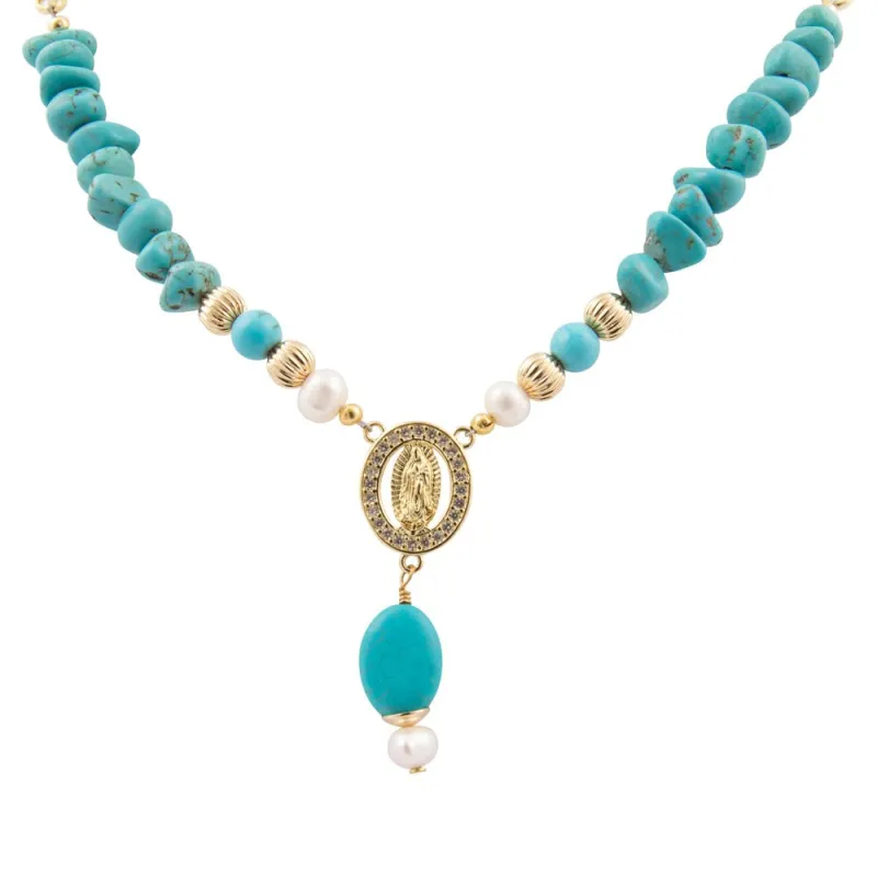 St. Guadalupe Blue Magnesite Golden Pendant Necklace sold by Barse