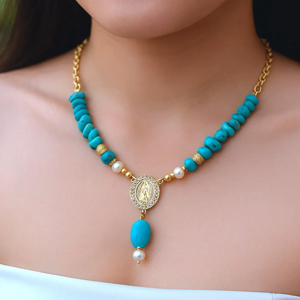 St. Guadalupe Blue Magnesite Golden Pendant Necklace sold by Barse product image thumbnail 2