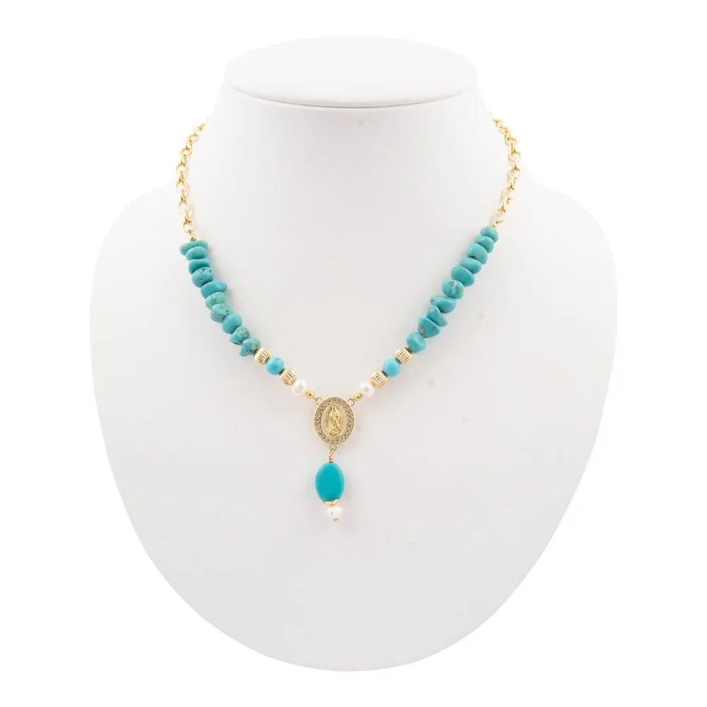 St. Guadalupe Blue Magnesite Golden Pendant Necklace sold by Barse product image thumbnail 5