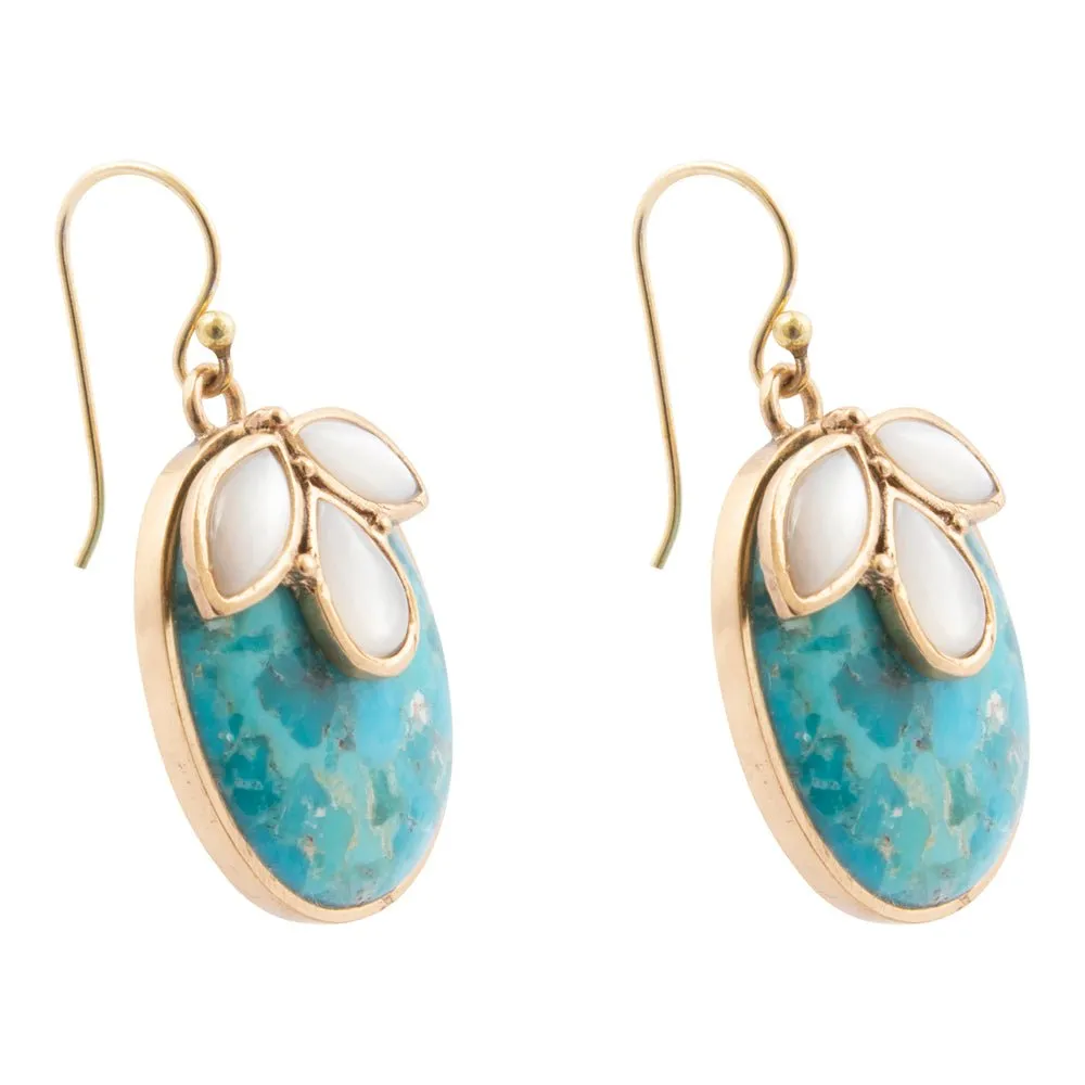 White Mother of Pearl and Blue Turquoise Petal Golden Drop Earrings sold by Barse product image thumbnail 4