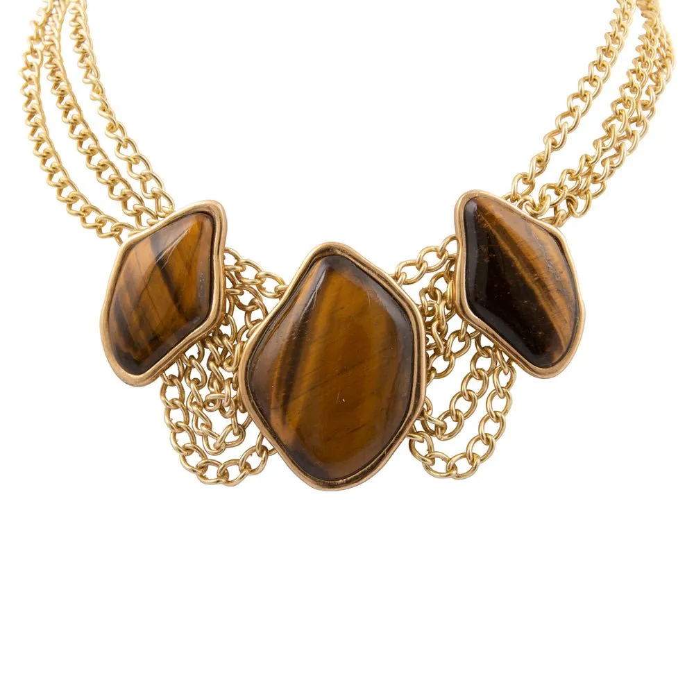 Abstract Brown Tiger's Eye Golden Statement Necklace sold by Barse