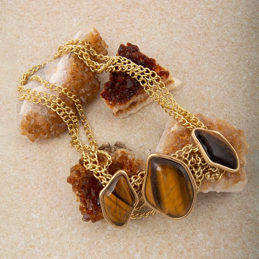 Abstract Brown Tiger's Eye Golden Statement Necklace sold by Barse product image thumbnail 4