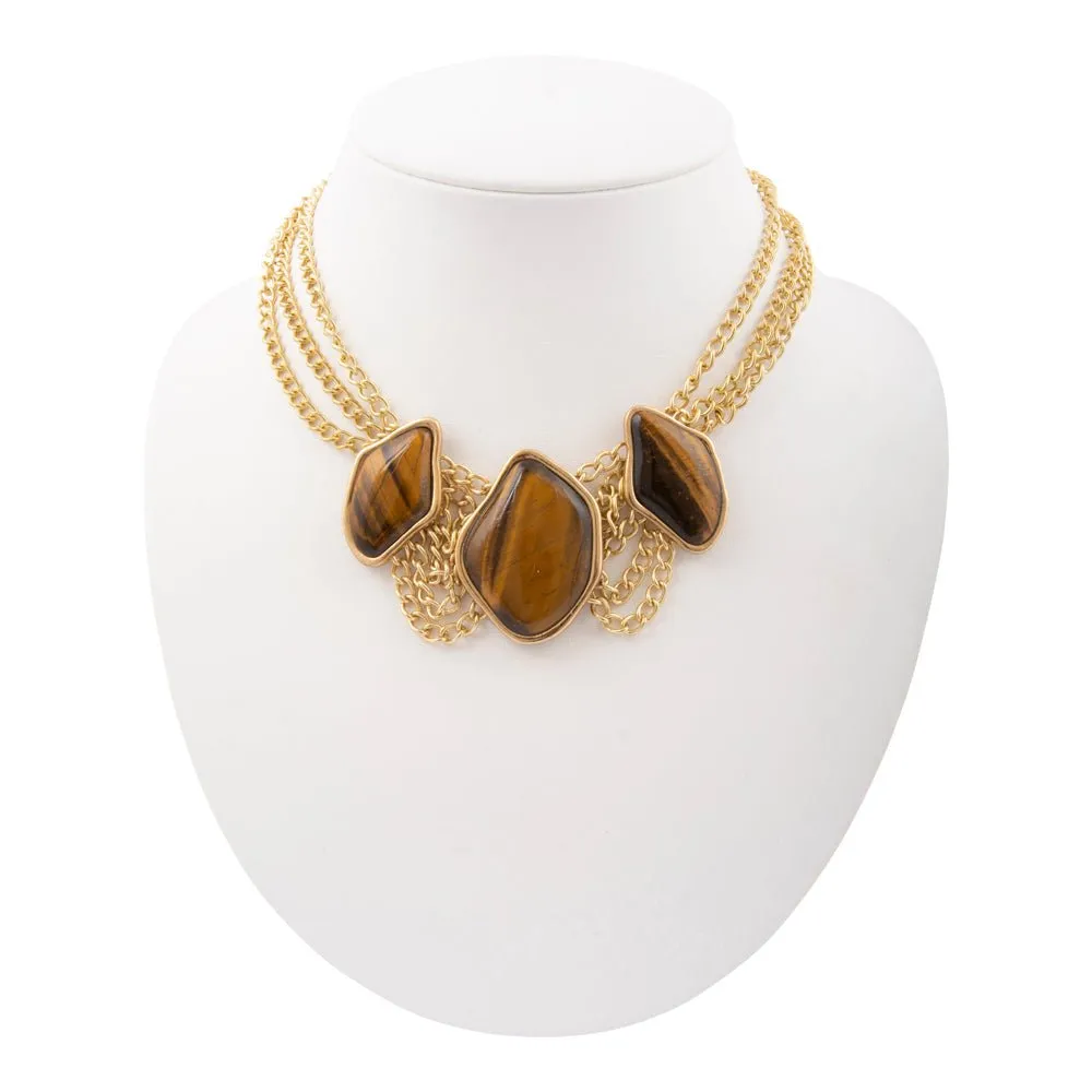 Abstract Brown Tiger's Eye Golden Statement Necklace sold by Barse product image thumbnail 3