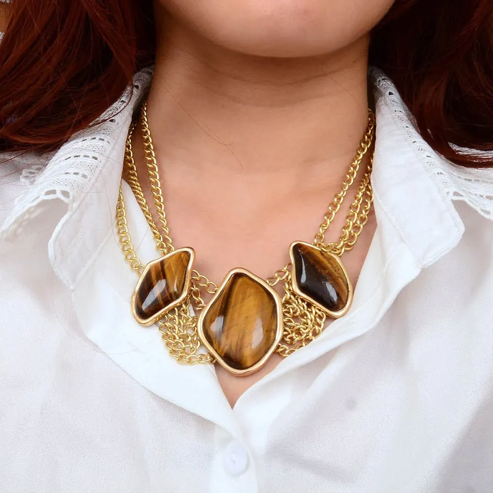 Abstract Brown Tiger's Eye Golden Statement Necklace sold by Barse product image thumbnail 2