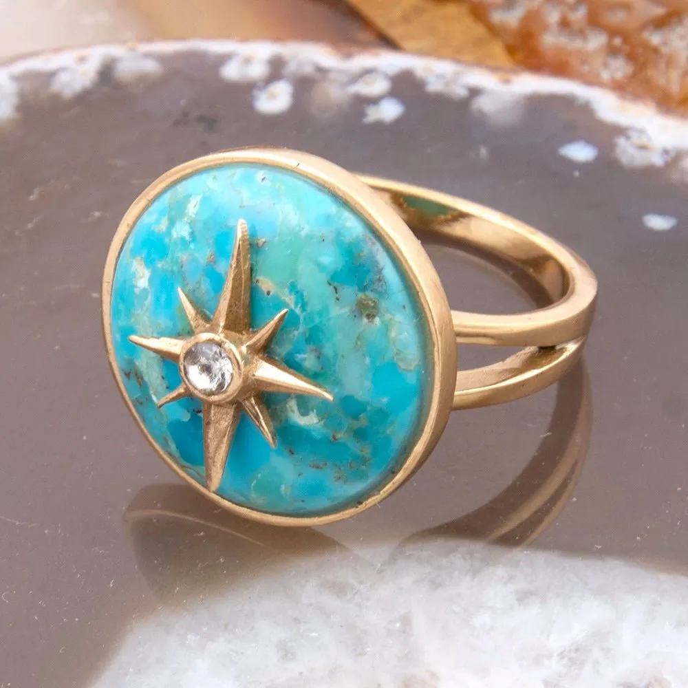 Celestial Blue Turquoise Golden Statement Ring sold by Barse product image thumbnail 3