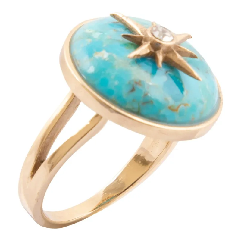Celestial Blue Turquoise Golden Statement Ring sold by Barse