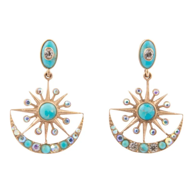 Celestial Blue Turquoise Golden Drop Earrings sold by Barse