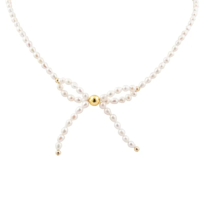 Freshwater Pearl Bow Golden Necklace sold by Barse