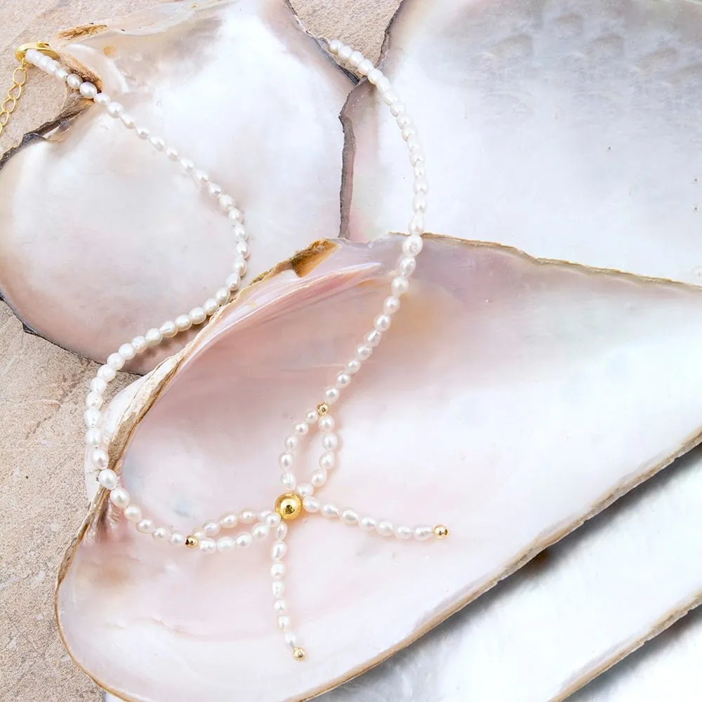 White Freshwater Pearl Bow Golden Necklace sold by Barse product image thumbnail 3