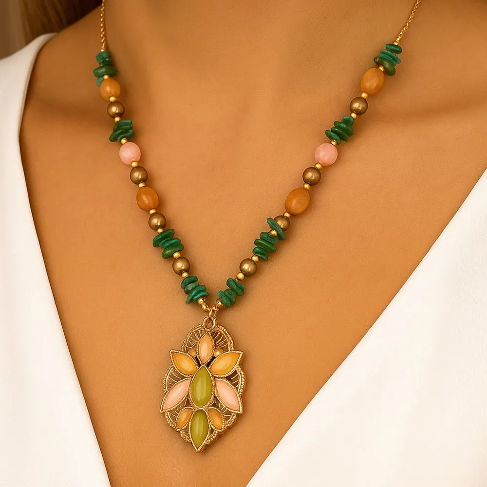 Stargazer Green and Pink Golden Pendant Necklace sold by Barse product image thumbnail 2
