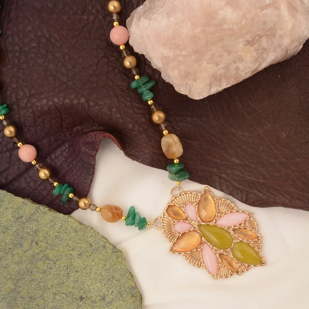 Stargazer Green and Pink Golden Pendant Necklace sold by Barse product image thumbnail 3