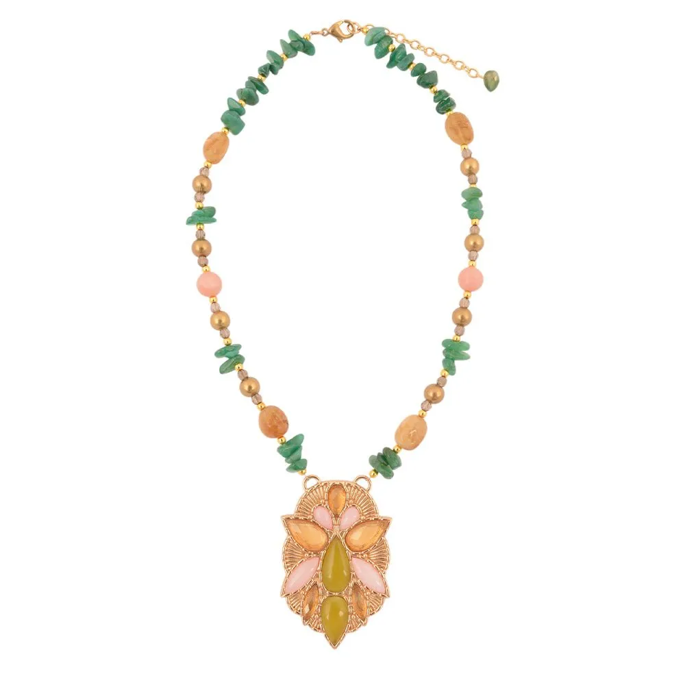 Stargazer Green and Pink Golden Pendant Necklace sold by Barse product image thumbnail 4