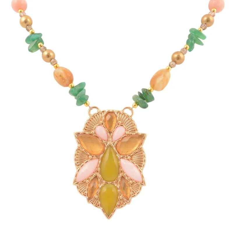Stargazer Green and Pink Golden Pendant Necklace sold by Barse