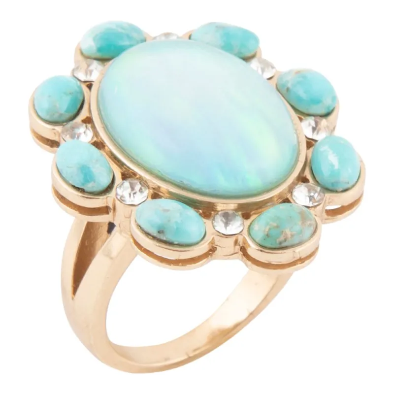 Aurora Blue Opal Golden Statement Ring sold by Barse