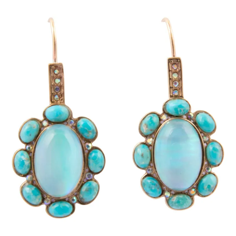 Aurora Blue Opal Golden Drop Earrings made by Barse