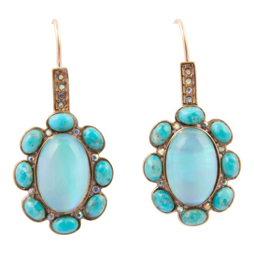 Aurora Blue Opal Golden Drop Earrings sold by Barse