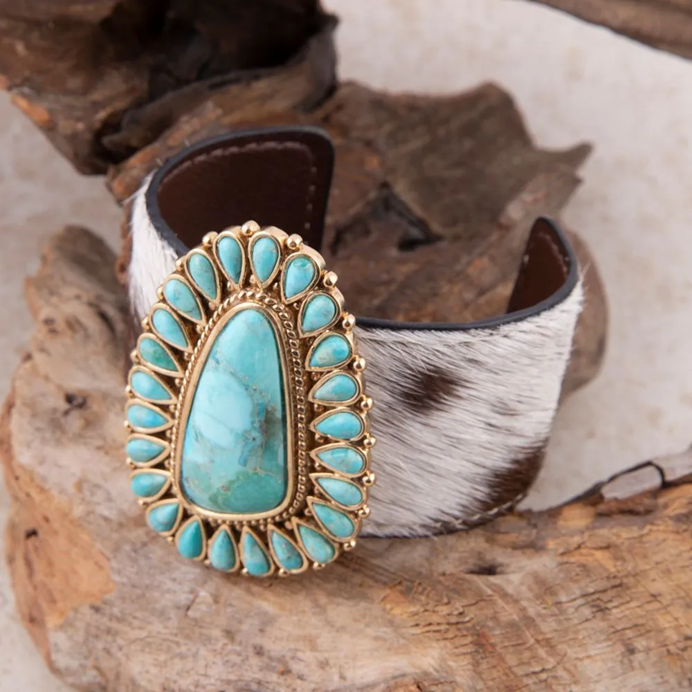 Cowgirl Up Turquoise and Cowhide Cuff Bracelet sold by Barse product image thumbnail 4