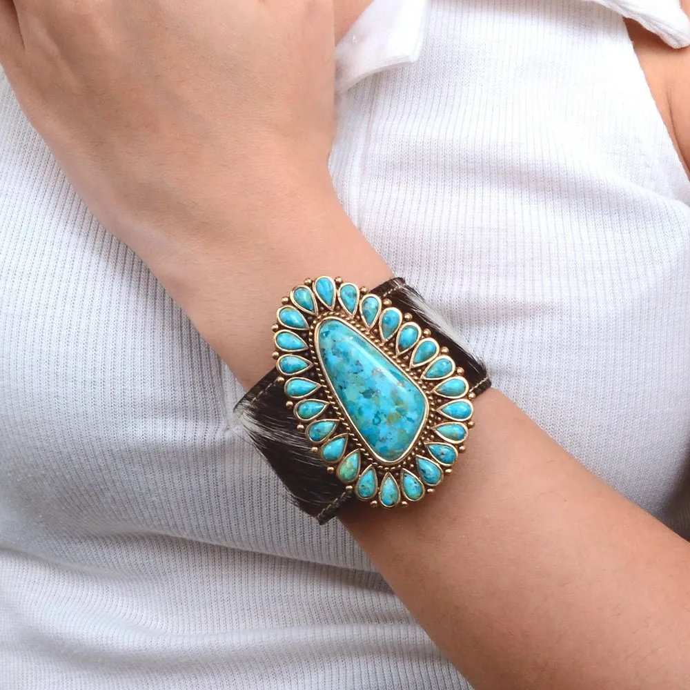 Cowgirl Up Turquoise and Cowhide Cuff Bracelet sold by Barse product image thumbnail 5