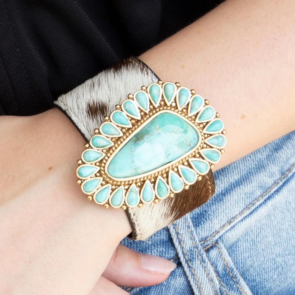 Cowgirl Up Turquoise and Cowhide Cuff Bracelet sold by Barse product image thumbnail 2