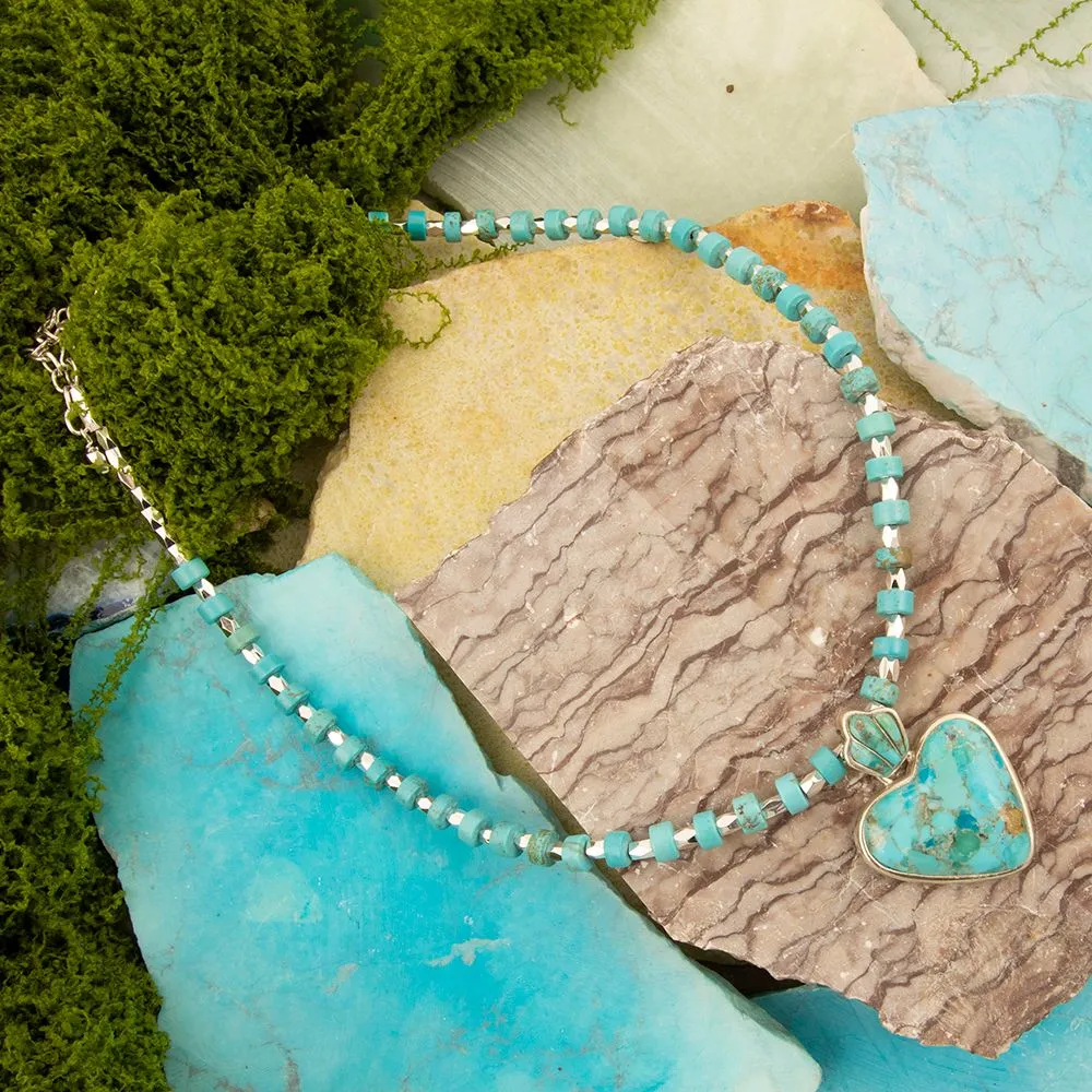 Blue Turquoise Heart Sterling Silver Pendant Necklace sold by Barse product image thumbnail 4