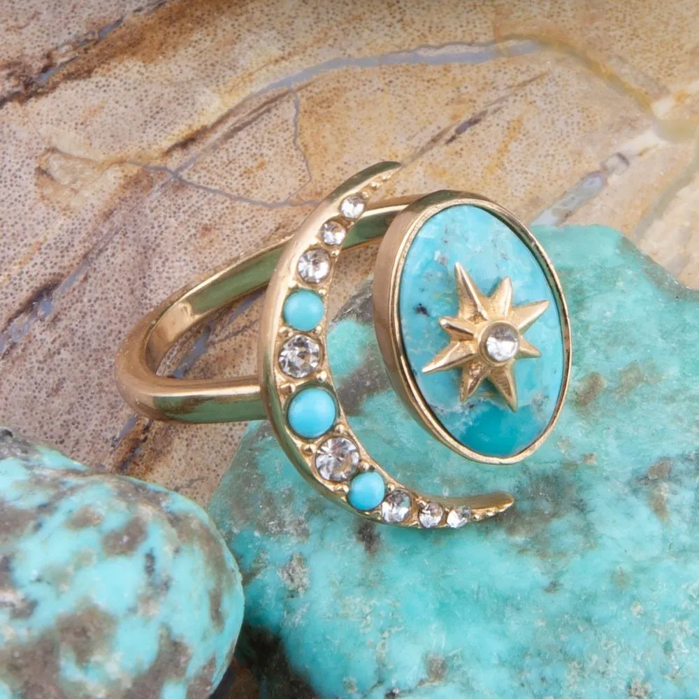 Celestial Blue Turquoise Golden Bypass Ring sold by Barse product image thumbnail 3