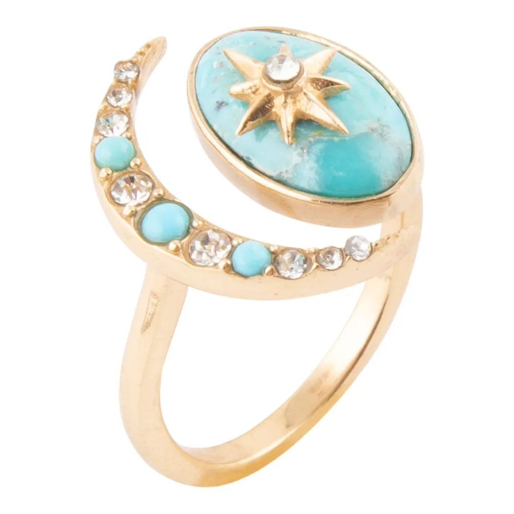 Celestial Blue Turquoise Golden Bypass Ring sold by Barse