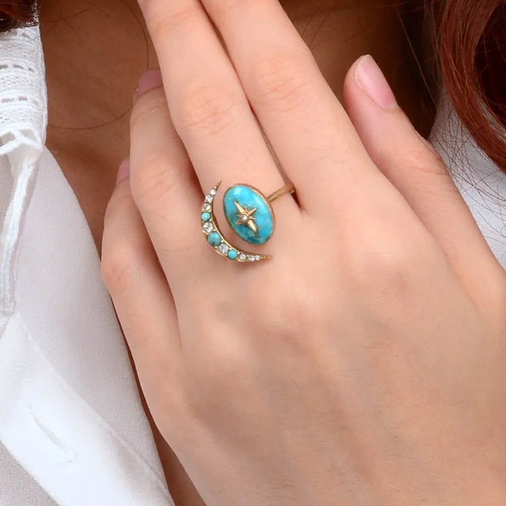 Celestial Blue Turquoise Golden Bypass Ring sold by Barse product image thumbnail 2