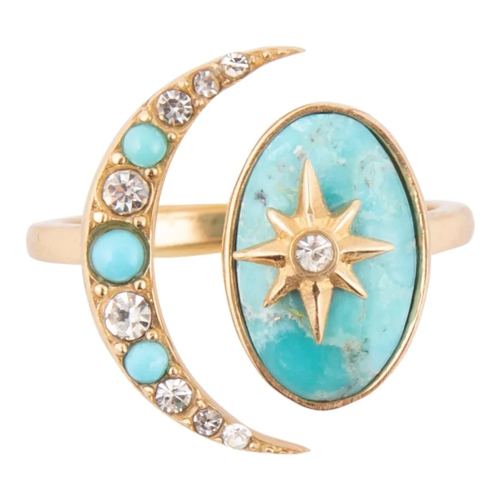 Celestial Blue Turquoise Golden Bypass Ring sold by Barse product image thumbnail 4
