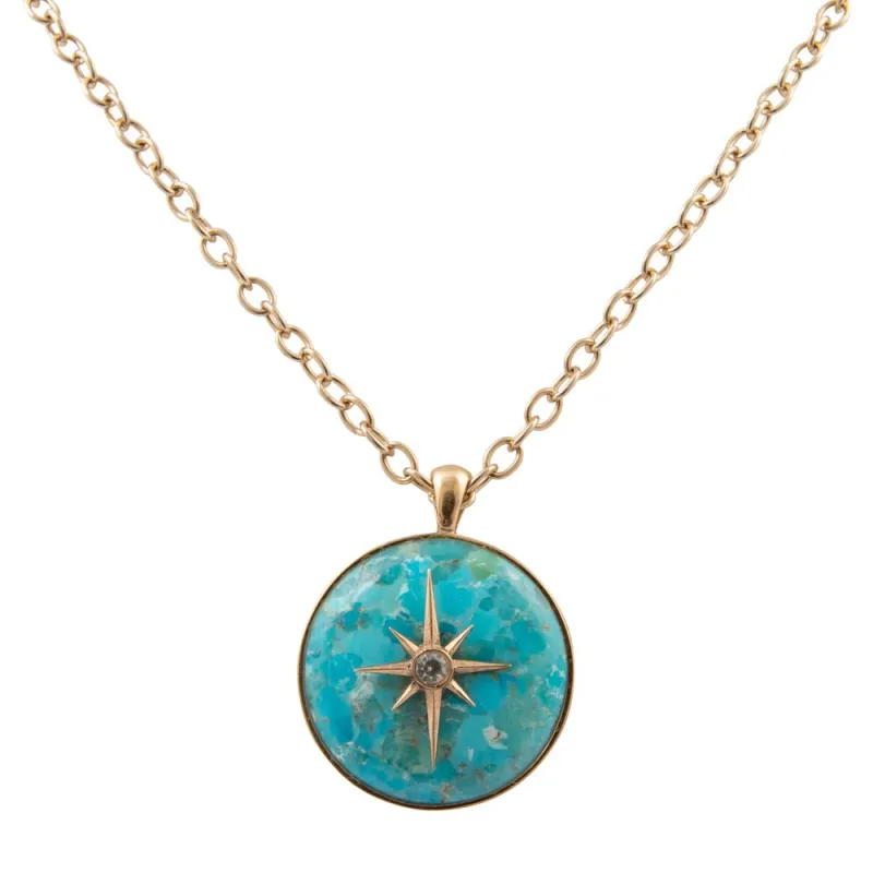 Celestial Blue Turquoise Golden Pendant Necklace sold by Barse