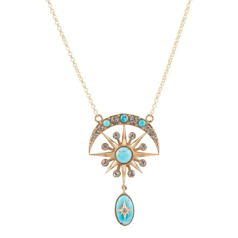 Celestial Blue Turquoise Golden Drop Necklace sold by Barse