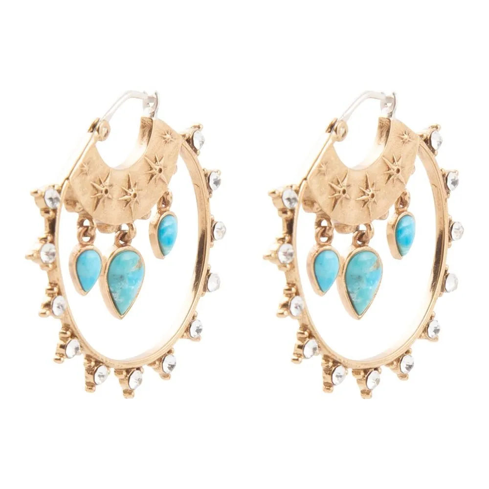 Celestial Blue Turquoise Golden Hoop Earrings sold by Barse product image thumbnail 4