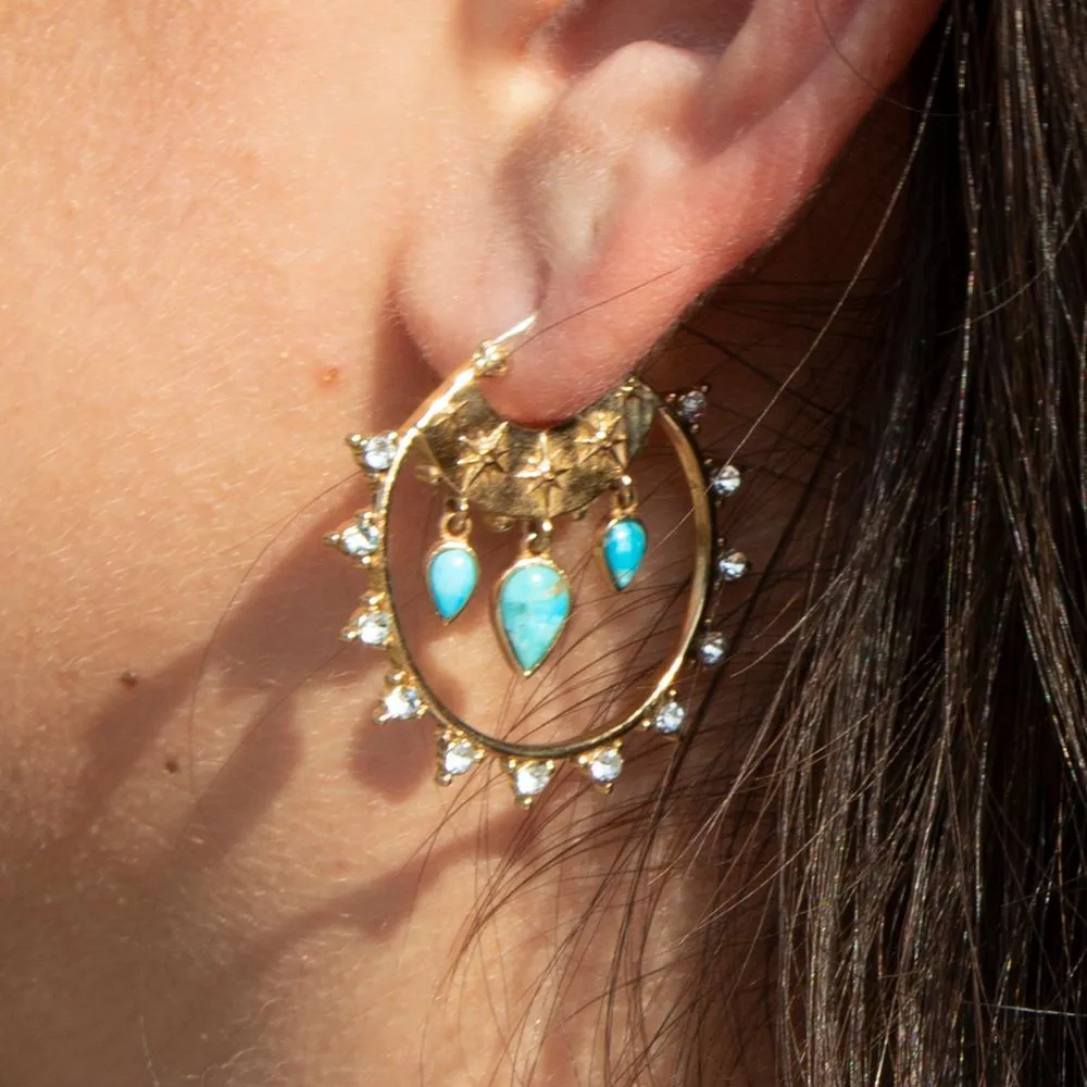 Celestial Blue Turquoise Golden Hoop Earrings sold by Barse product image thumbnail 5