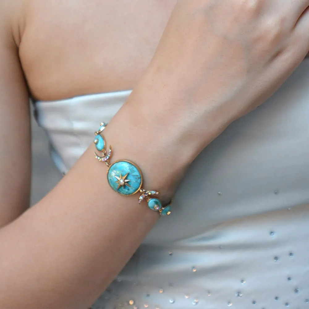 Celestial Blue Turquoise Golden Link Bracelet sold by Barse product image thumbnail 2