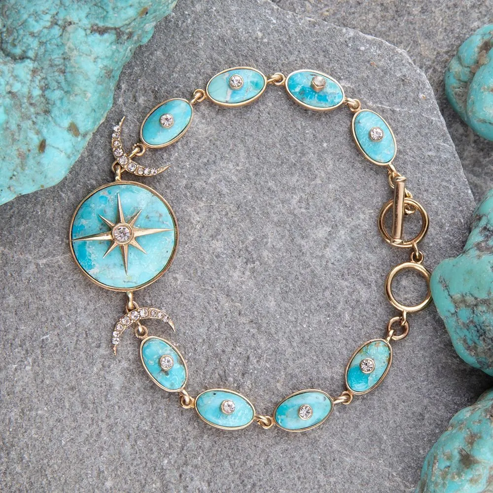 Celestial Blue Turquoise Golden Link Bracelet sold by Barse product image thumbnail 3