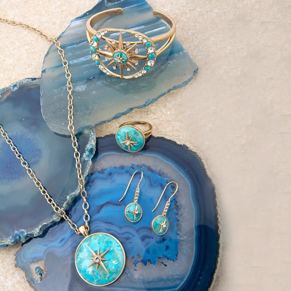 Celestial Blue Turquoise Golden Cuff Bracelet sold by Barse product image thumbnail 5